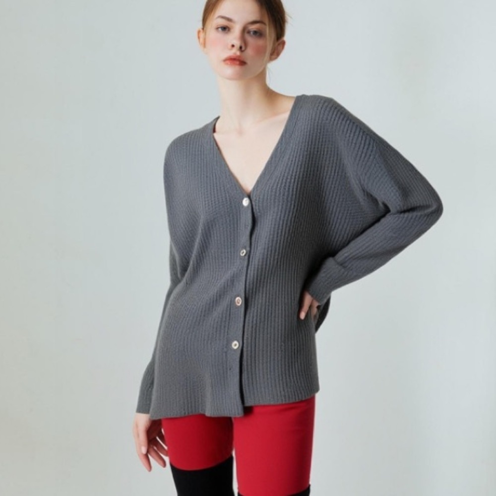 Tough Luv Oversized soft Waffle long sleeve v neck top